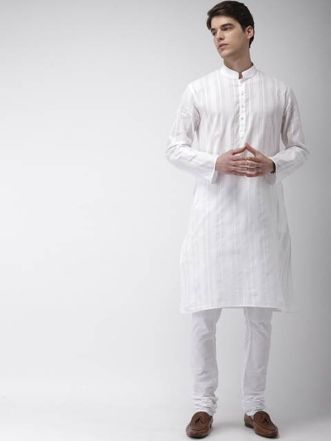 Ethnix by Raymond Men White Self-Design Kurta with Churidar