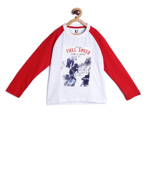 612 league Boys White Printed Round Neck T-shirt