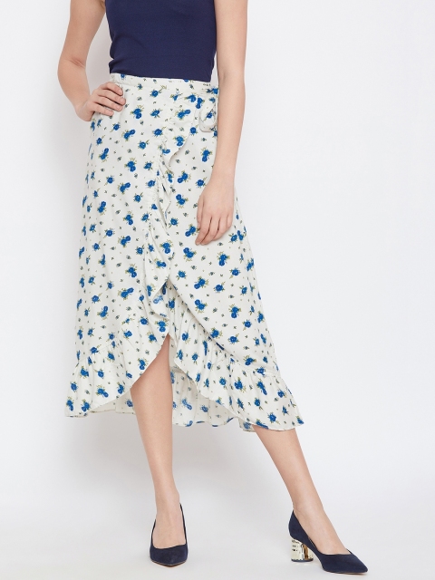 Nun Women Cream-Coloured & Blue Printed Flared Skirt