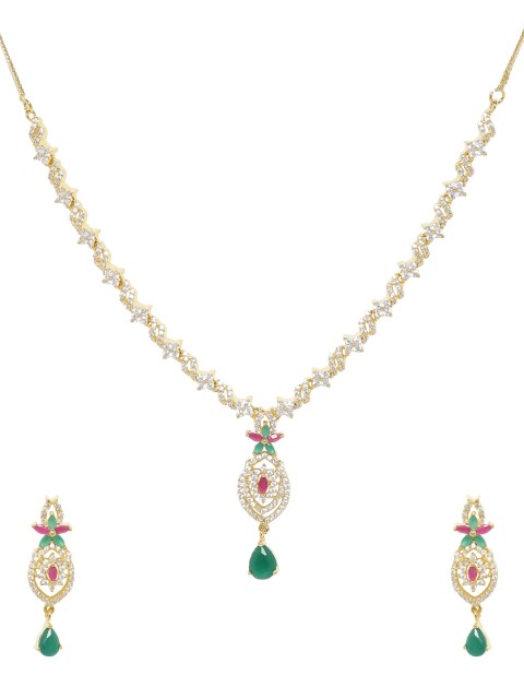 Voylla Women Gold-Plated, White & Multicoloured Handcrafted Stone-Studded Jewellery Set
Voylla Women Gold-Plated, White & Multicoloured Handcrafted Stone-Studded Jewellery Set