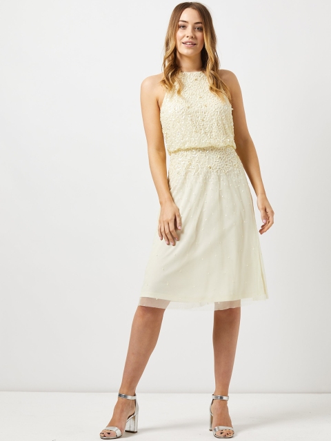 DOROTHY PERKINS Women Yellow Embellished A-Line Dress