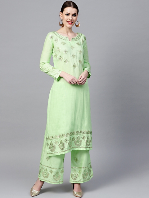 Chhabra 555 Green & Golden Gotta Patti Work Made to Measure Kurta with Palazzos, Sea green
Chhabra 555 Green & Golden Gotta Patti Work Made to Measure Kurta with Palazzos, Sea green