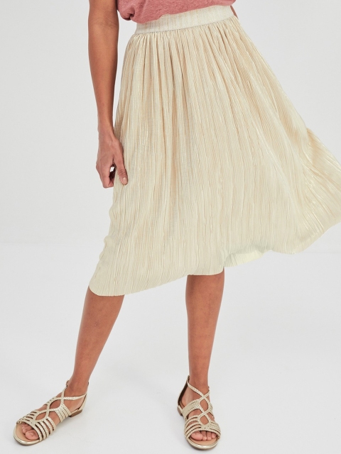 Promod Women Gold-Coloured Shimmery Flared Skirt