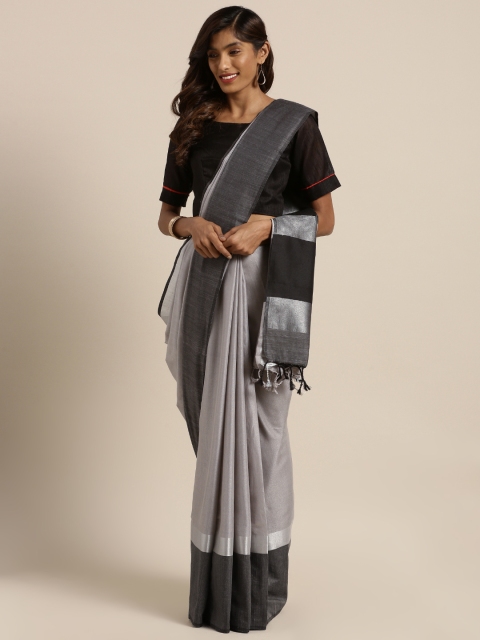 GoSriKi Grey Pure Cotton Solid Mangalagiri Saree