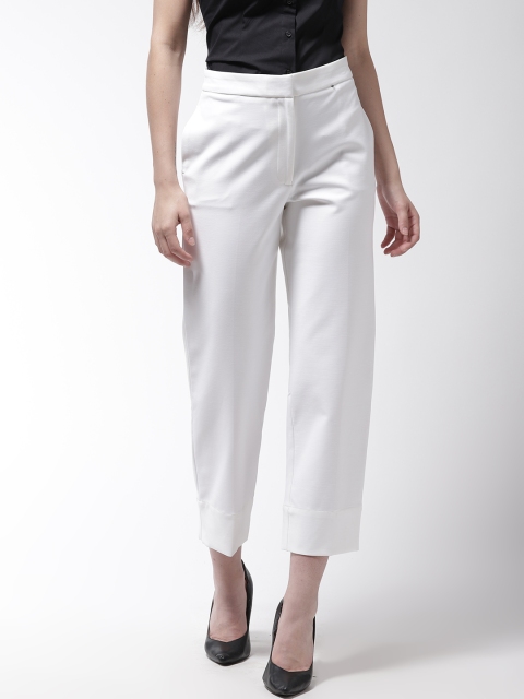 Marks & Spencer Women White Regular Fit Solid Cropped Trousers