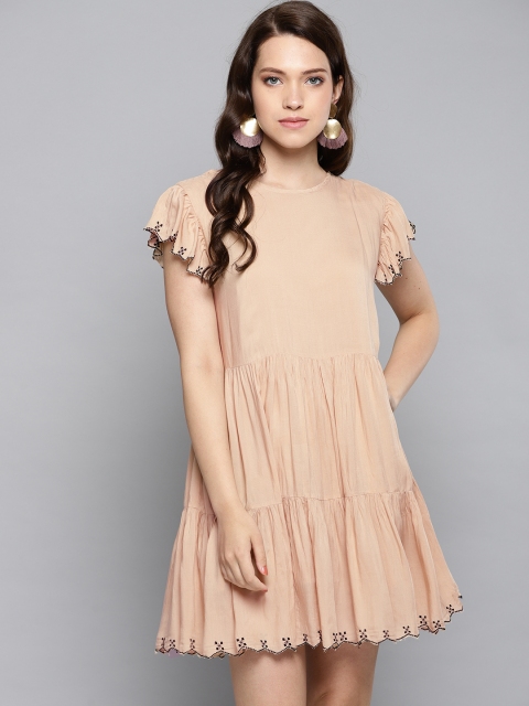 Label Ritu Kumar Women Beige Solid Tiered A-Line Dress