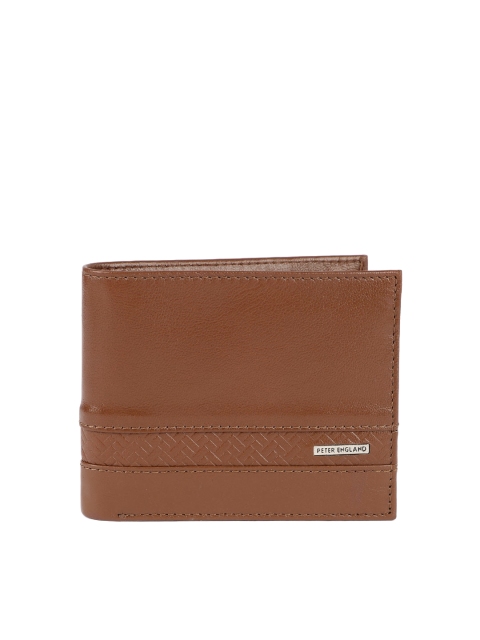 Peter England Men Tan Brown Leather Solid Two Fold Wallet
