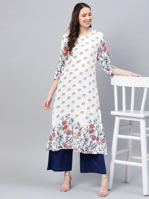 Yufta Women White & Red Printed A-Line Kurta