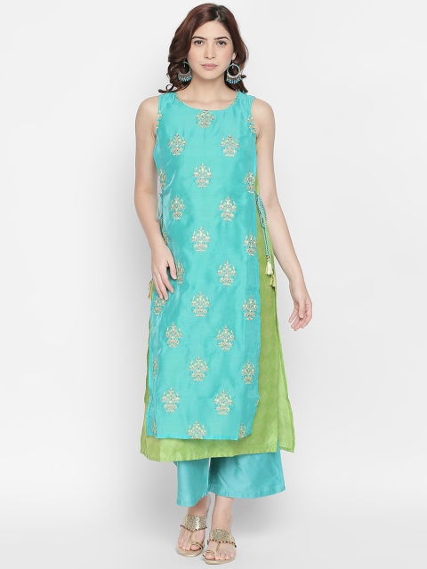 RANGMANCH BY PANTALOONS Women Turquoise Blue & Green Embroidered Kurta with Palazzos
RANGMANCH BY PANTALOONS Women Turquoise Blue & Green Embroidered Kurta with Palazzos