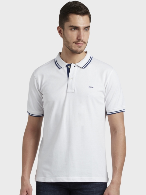 ColorPlus Men White Solid Polo Collar T-shirt