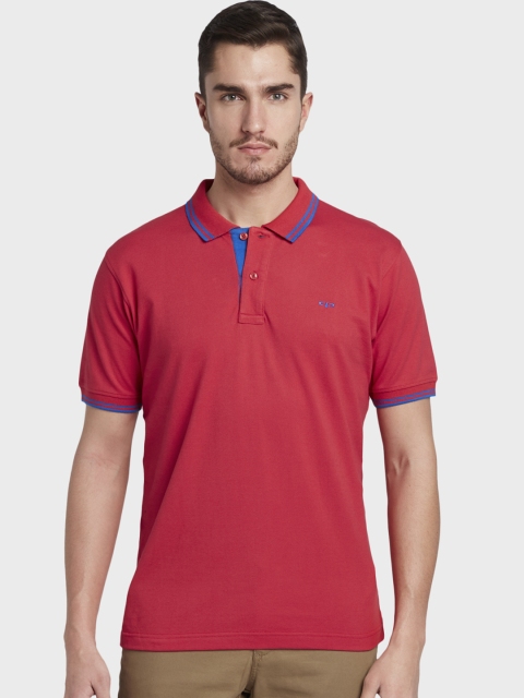 ColorPlus Men Red Solid Polo Collar T-shirt