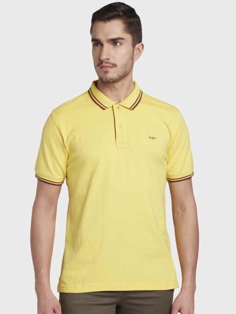 ColorPlus Men Yellow Solid Polo Collar T-shirt