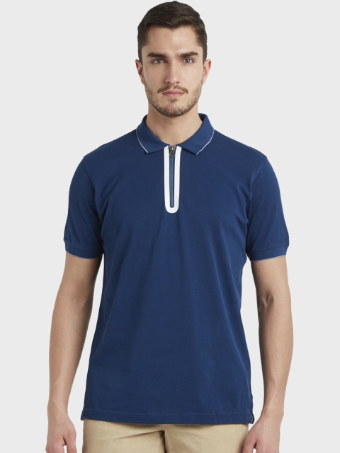ColorPlus Men Blue Solid Polo Collar T-shirt