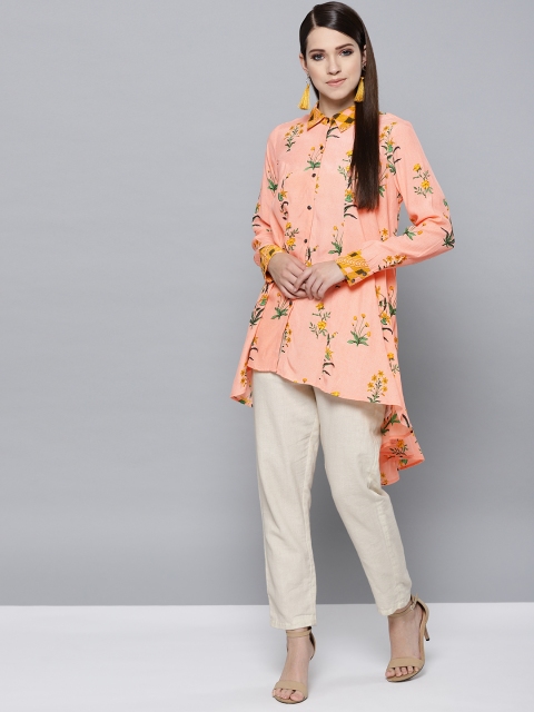 Label Ritu Kumar Women Peach-Coloured & Green Regular Fit Printed Casual Longline Shirt
Label Ritu Kumar Women Peach-Coloured & Green Regular Fit Printed Casual Longline Shirt