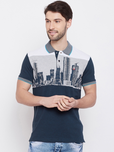 Duke Men Blue Printed Polo Collar T-shirt