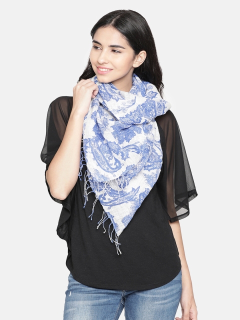 Linen Club Women Blue & White Printed Stole