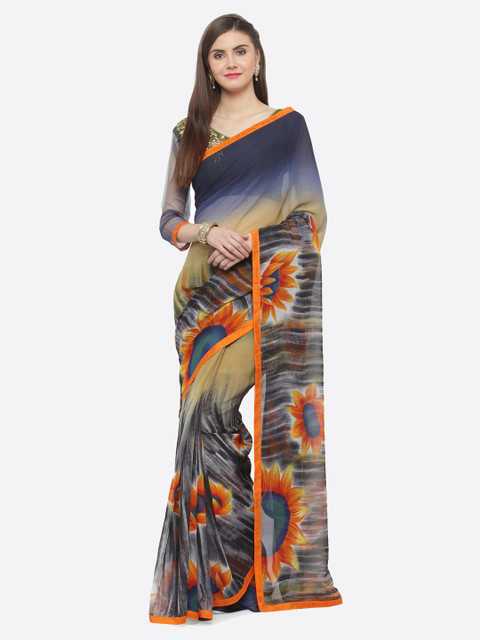 Shaily Navy Blue & Beige Pure Georgette Printed Saree 
Shaily Navy Blue & Beige Pure Georgette Printed Saree