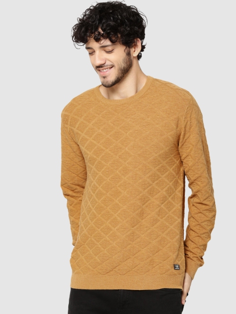 Jack & Jones Men Brown Printed Sweater, Mustard