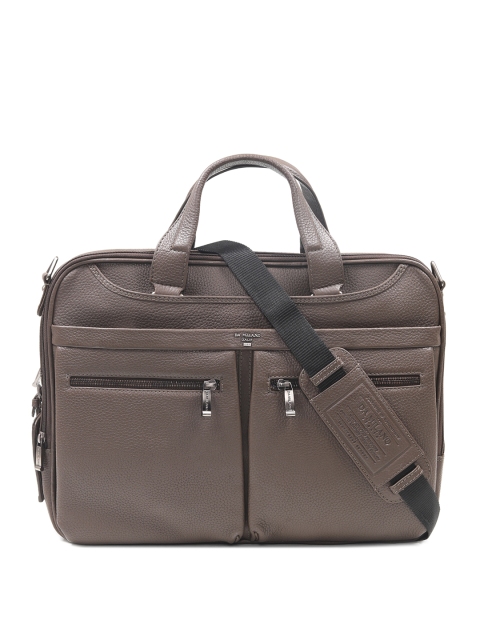 Da Milano Men Brown Solid Leather Laptop Bag