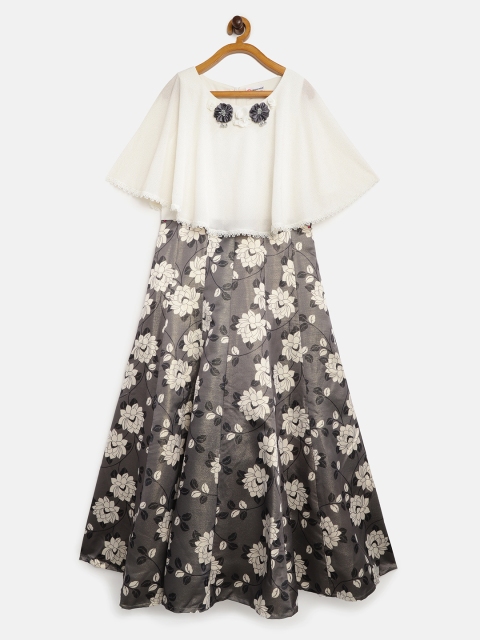 Peppermint Girls Off-White & Charcoal Grey Printed Maxi Dress