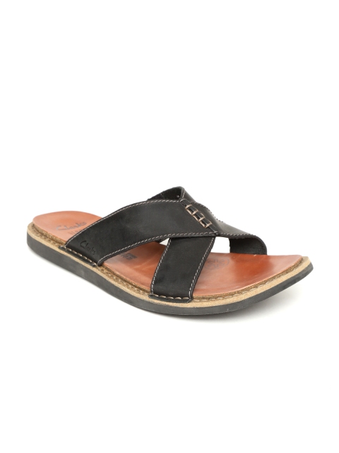 Clarks Men Black Leather Comfort Sandals