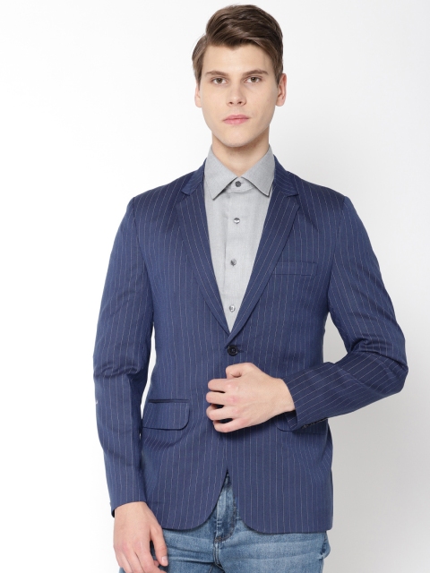 Shaftesbury London Men Navy Blue and White Striped Single-Breasted Smart Casual Blazer
Shaftesbury London Men Navy Blue and White Striped Single-Breasted Smart Casual Blazer