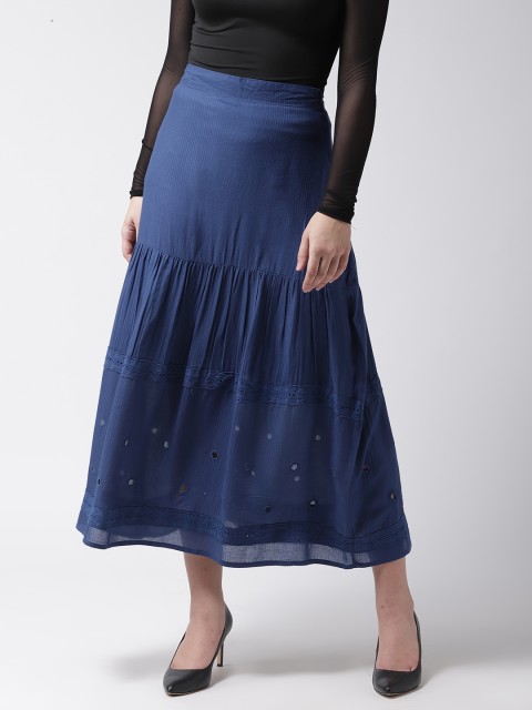 SCOUP Women Navy Blue Self-Striped Midi A-line Skirt with Schiffli Embroidered Detail
SCOUP Women Navy Blue Self-Striped Midi A-line Skirt with Schiffli Embroidered Detail