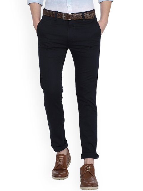 V Dot Men Navy Blue Slim Fit Solid Regular Trousers