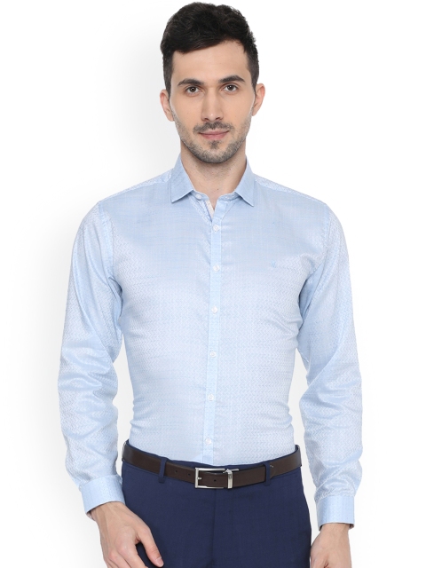 V Dot Men Blue Slim Fit Self Design Formal Shirt