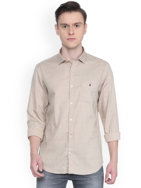 Louis Philippe Sport Men Beige Slim Fit Printed Casual Shirt