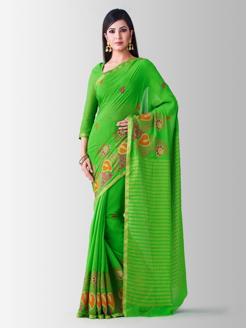 MIMOSA Green Poly Chiffon Embroidered Banarasi Saree