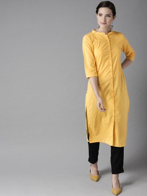 HERE&NOW Women Yellow Solid Straight Kurta