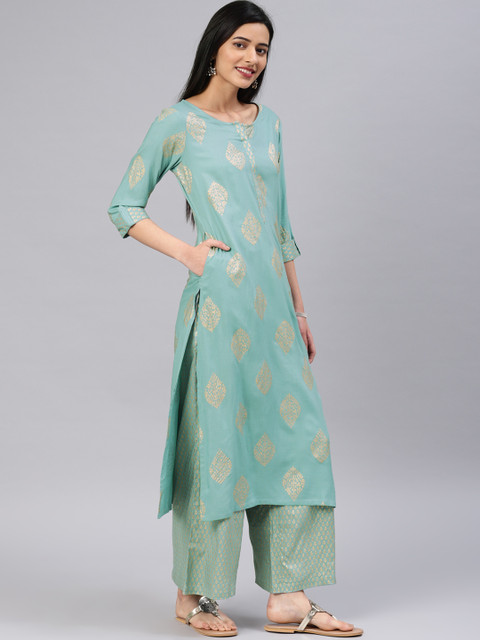 Alena Women Sea Green Printed Kurta with Palazzos 
Alena Women Sea Green Printed Kurta with Palazzos