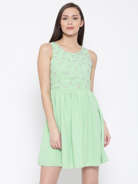 Vero Moda Marquee by Kangana Ranaut Mint Green Beaded Fit & Flare Dress
