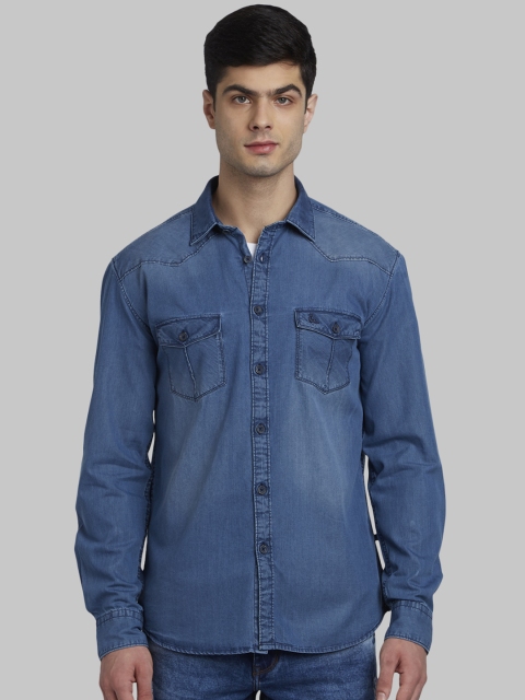 Parx Men Blue Slim Fit Solid Casual Shirt
