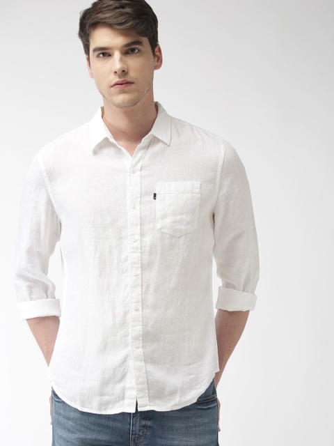 Levis Men White Slim Fit Solid Linen Casual Shirt