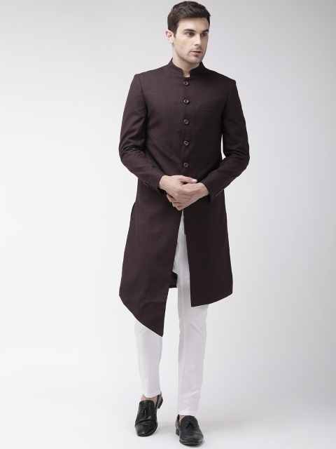 The Indian Garage Co Men Maroon & White Solid Sherwani