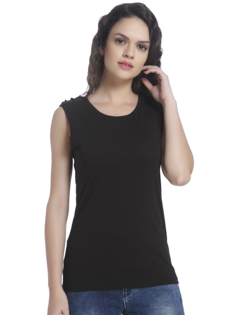 ONLY Women Black Solid Pure Cotton Top