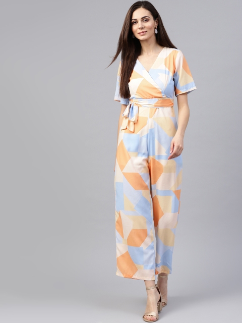 Zima Leto Women Blue & Orange Printed Basic Jumpsuit