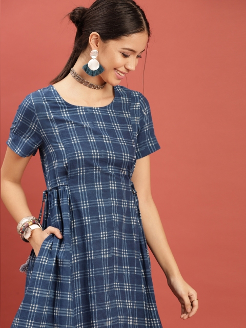 Taavi Women Indigo Hand Block Printed Fit & Flare Sustainable Dress with Tie-Ups, Navy blue
Taavi Women Indigo Hand Block Printed Fit & Flare Sustainable Dress with Tie-Ups, Navy blue