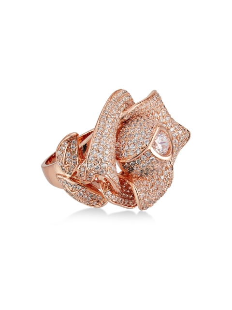 shaze Women Gold-Plated CZ-Studded Ring, Rose gold