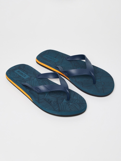 Forca by Lifestyle Men Navy Blue & Orange Printed Thong Flip-Flops