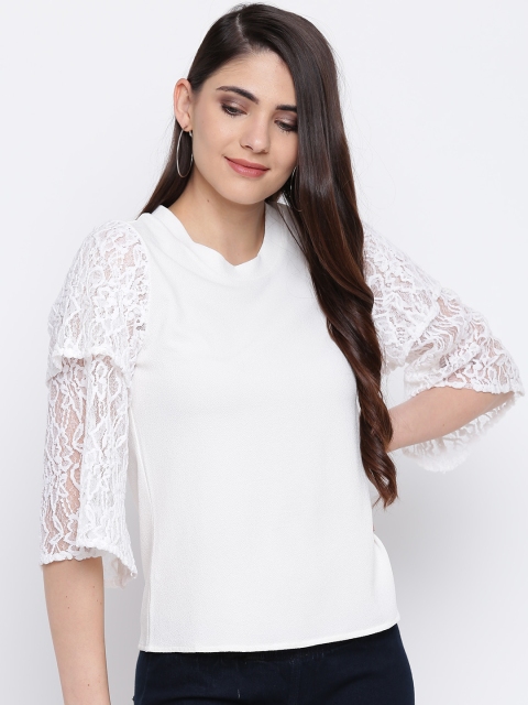 DODO & MOA Women White Lace Detail Top