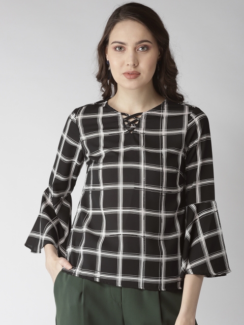 Rue Collection Women Black & White Checked Top