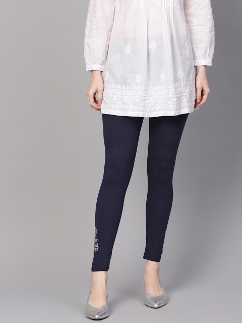 PINKSKY Women Navy Blue Solid Leggings