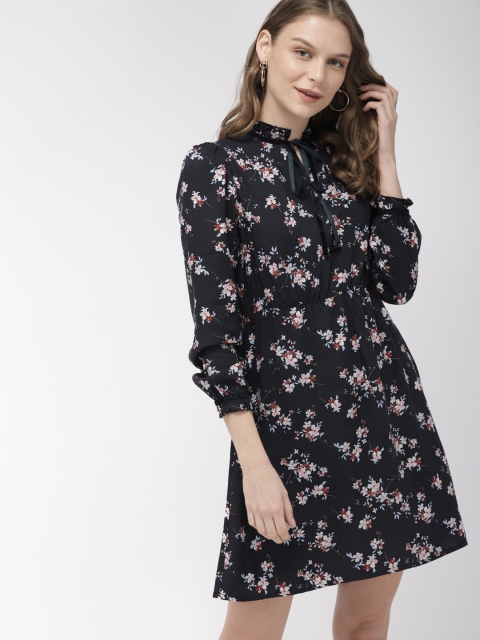 Mast & Harbour Women Printed Black A-Line Dress