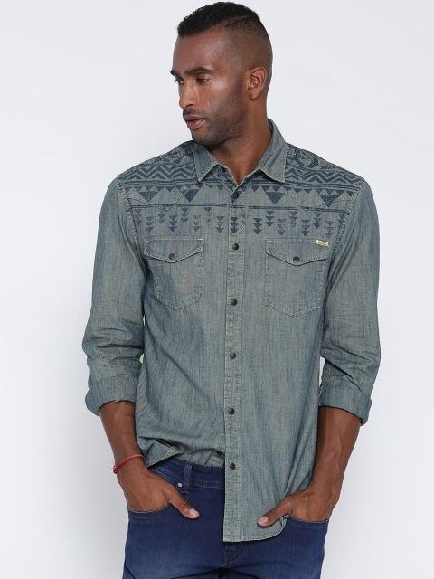 Jack & Jones Green Printed Casual Shirt