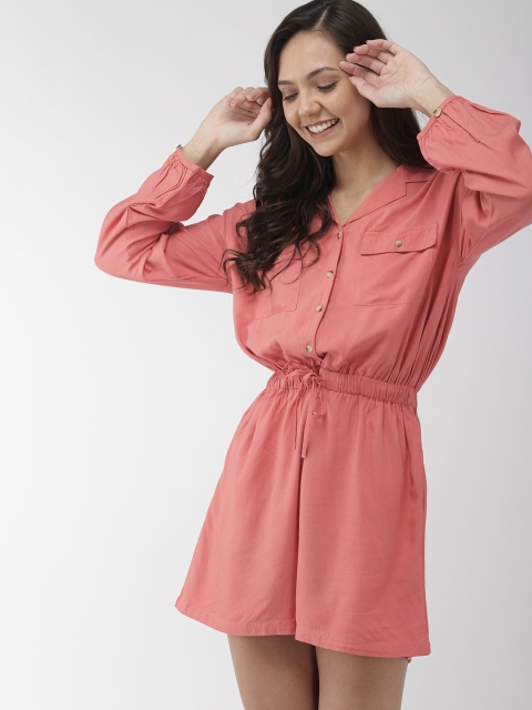 Mast & Harbour Women Peach-Coloured Solid Playsuit