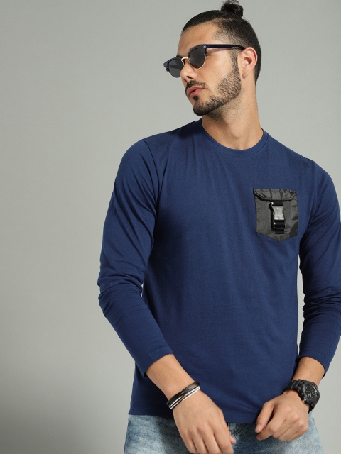 Roadster Men Navy Blue Solid Round Neck T-shirt