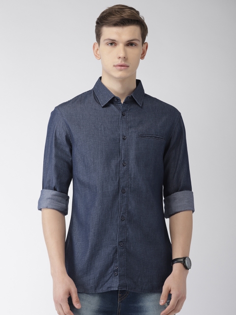 Celio Men Navy Blue Slim Fit Self Design Casual Shirt